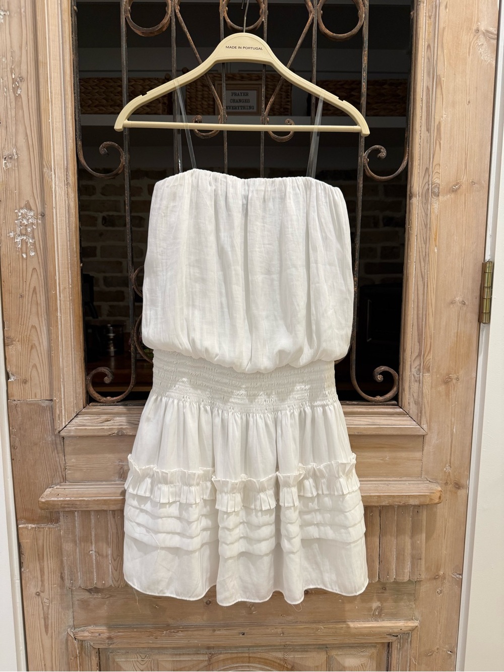 White Strapless Ruffled Tiered Mini Dress